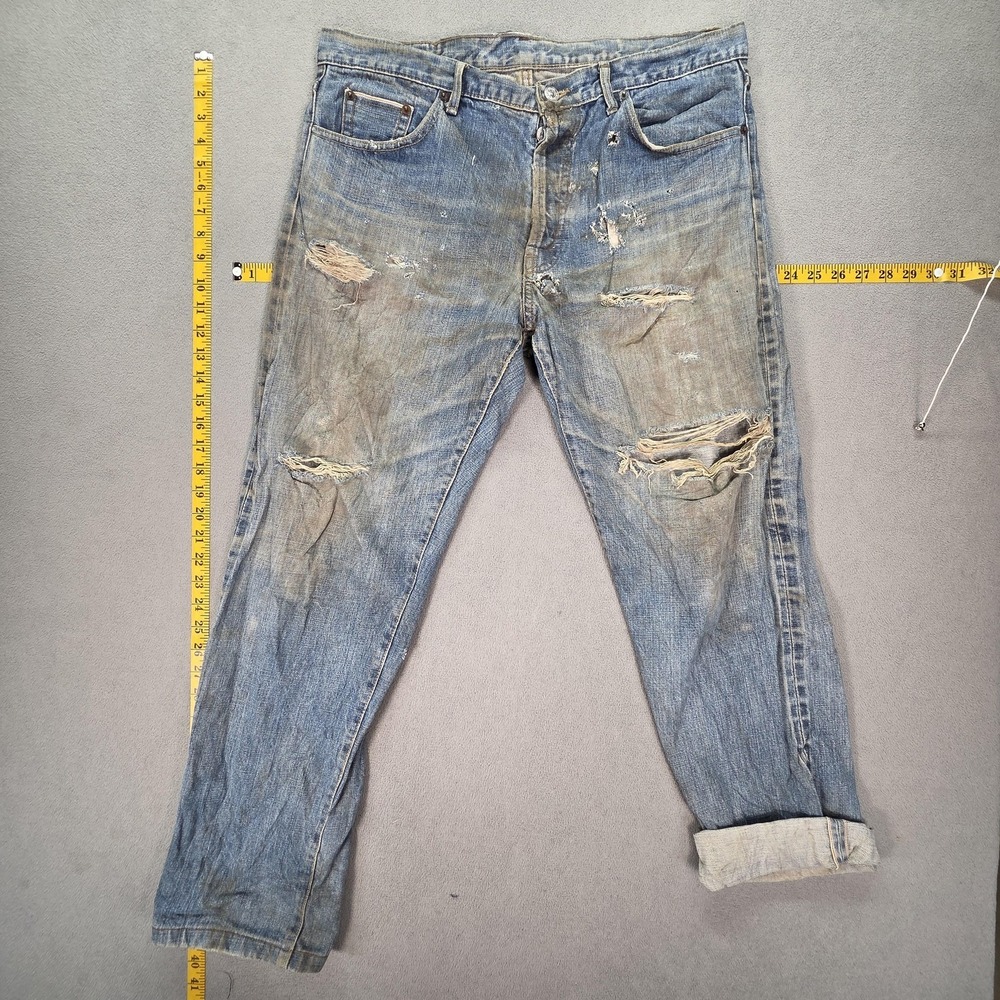 Vintage Levis 501 Jeans Mens Selvedge LVC Straight USA Thrashed Destroyed 34x29